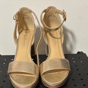 CL by Laundry Gold Heeled Sandals-Cute with a solid heel